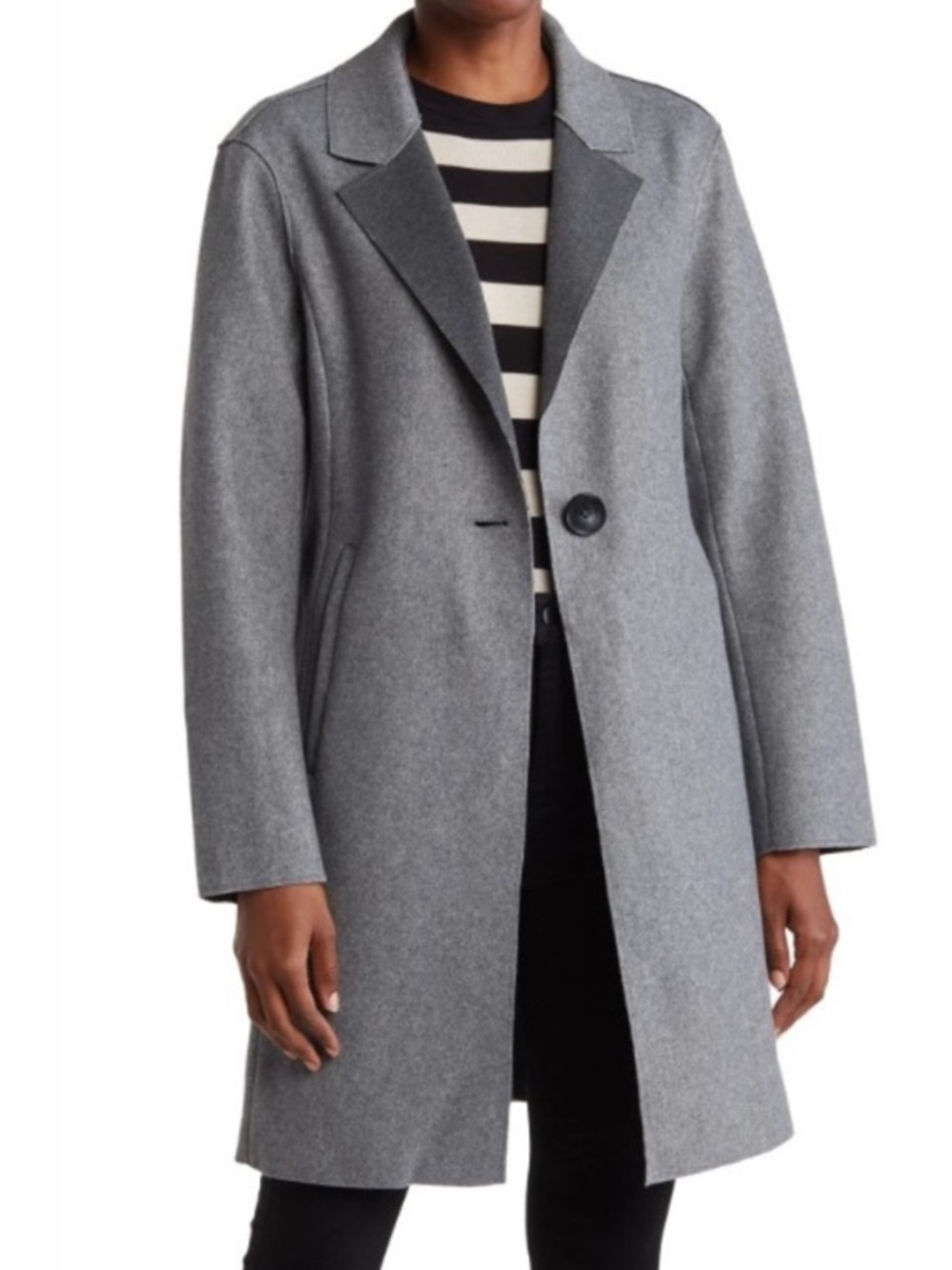 Sam Edelman Notch Lapel Double-Face Knit Coat Single Button Front Trench S